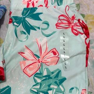 Bow Print jogging / pajama in Teal aqua and coral NEW WITH TAGS